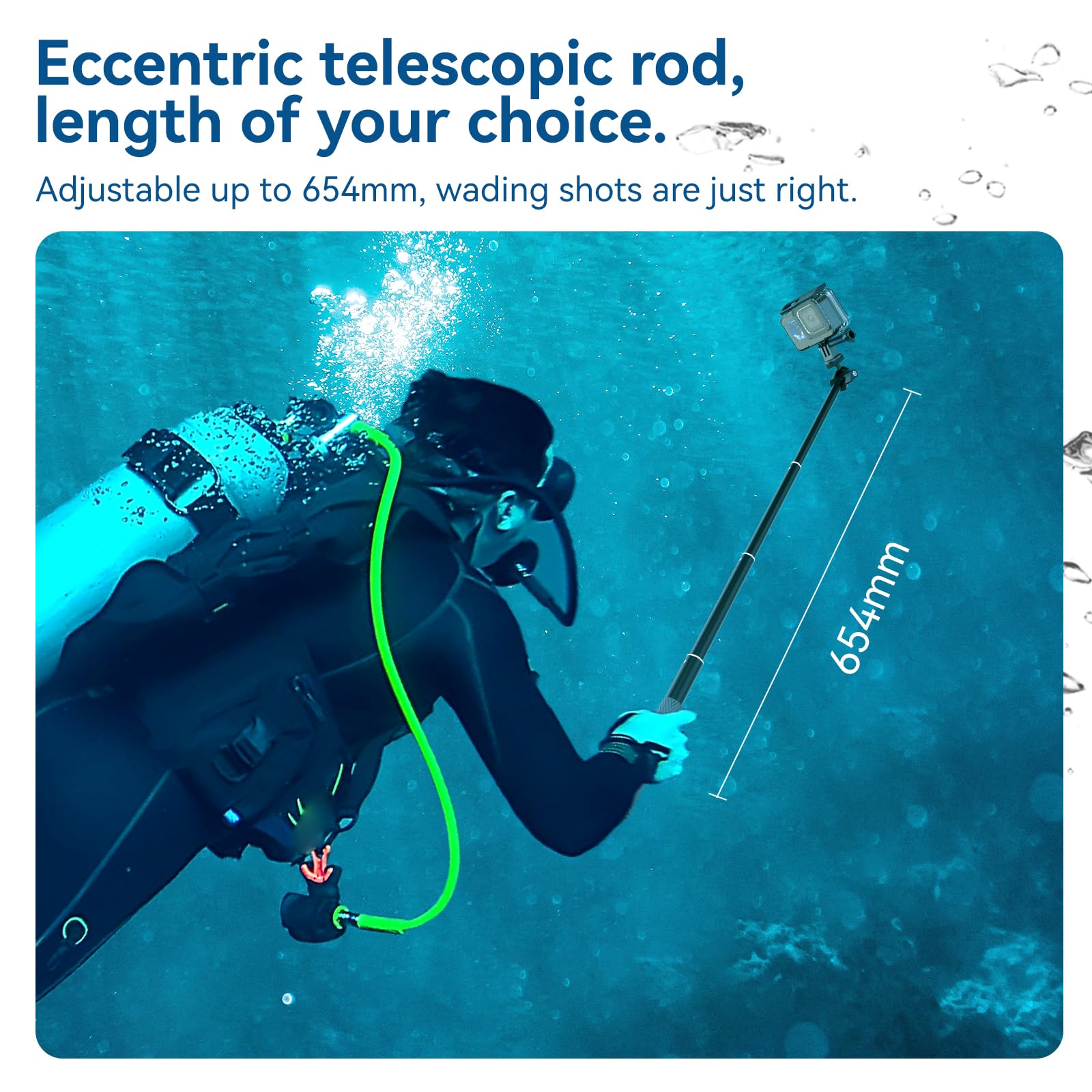 Telesin 360� Waterproof Selfie Stick 25.75' W Hand Strap Underwater Dive Diving Extension Stick Pole Monopod For Gopro Max 12 11 10 9 8 7 Insta360 X3 Go3 Ace Pro Dji Action 5 Pro 4/3 Osmo Pocket 3